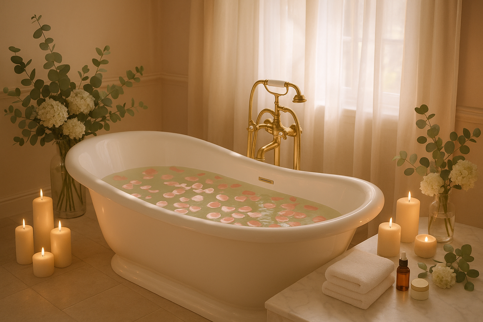 create-an-image-for-a-health-and-beauty-brand-that-focuses-on-mental-wellness-relaxation-and-self-care-rituals-or-a-brand-that-caters-to-a-softer-or-more-romantic-aesthetic-use-colors. incorporate a bathtub